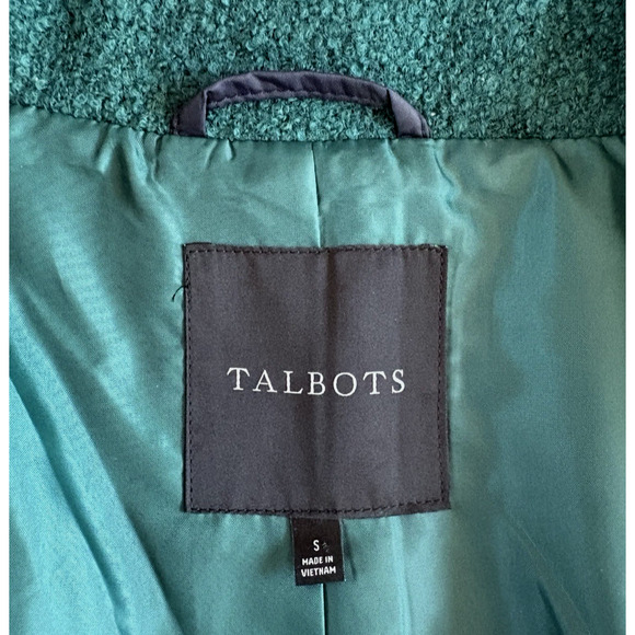 TALBOTS Boucle Wool Blend Overcoat Forest Green Winter Retro Outerwear S - Picture 7 of 14